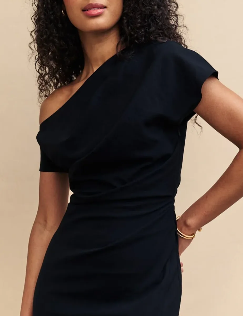 Black One Shoulder Slit Maxi Dress