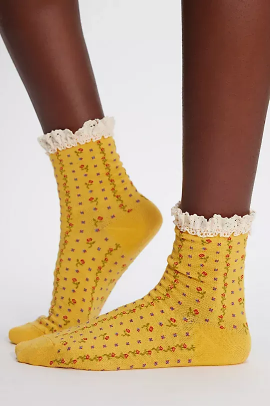 Floral Waffle Knit Socks Orange