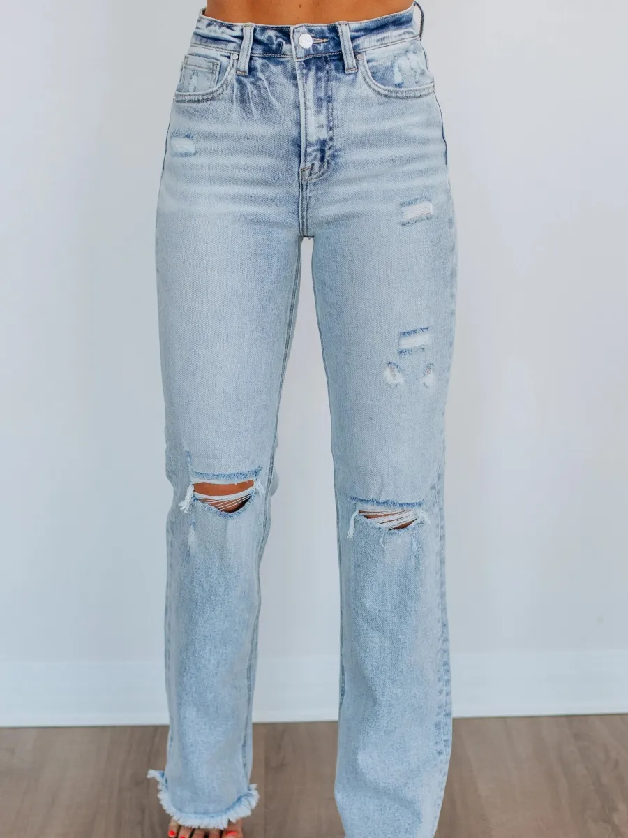 Distressed Straight Leg Jeans