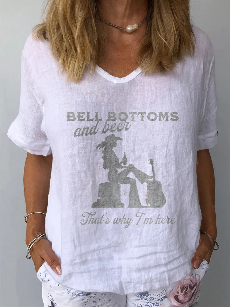 Women'S Bell Bottoms And Beer That'S Why I'M Here V-Neck Short-Sleeve Shirt
