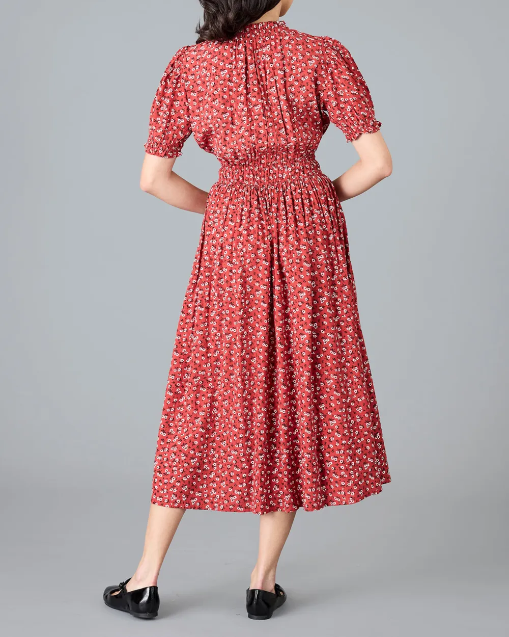 Red Mini Floral Print Midi Dress