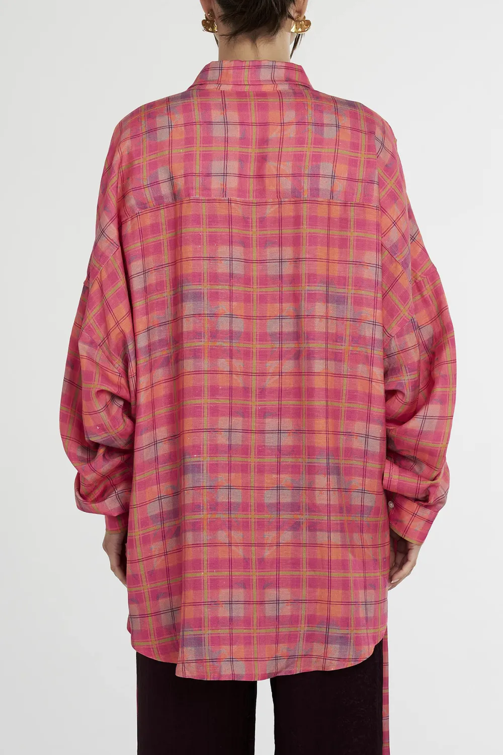 Versatile Loose Neon Plaid Long-Sleeved Shirt