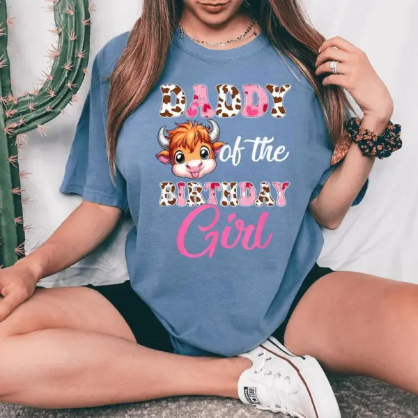 Daddy Of The Birthday Girl Highland Cow Farm 1St Birthday Women's Oversized Comfort T-Shirt