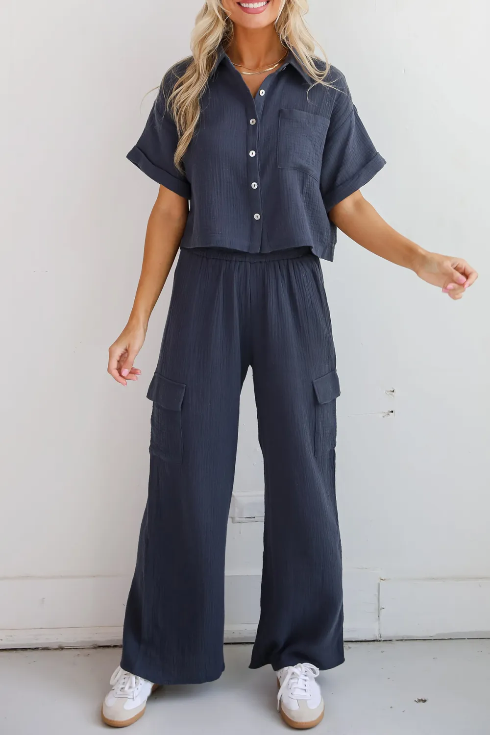 Too Perfect Charcoal Linen Cargo Pants