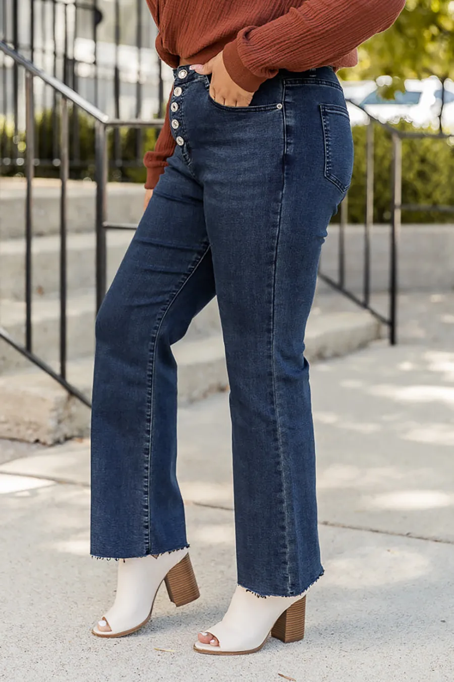 Dark Wash Button Fly Straight Leg Jeans