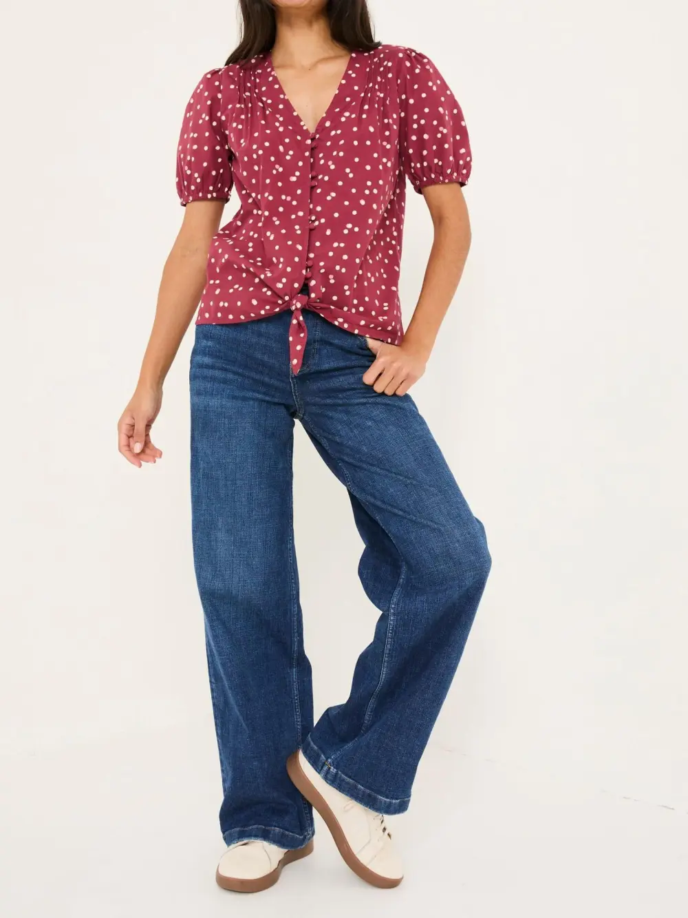 Burgundy Button Mixed Media Blouse