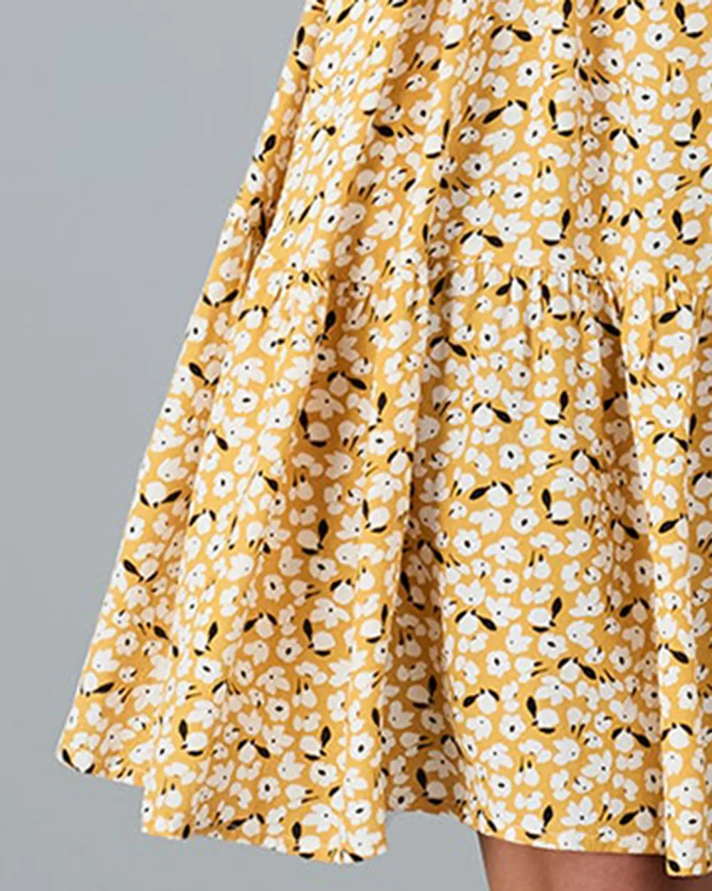 Yellow Floral Print Midi Dress