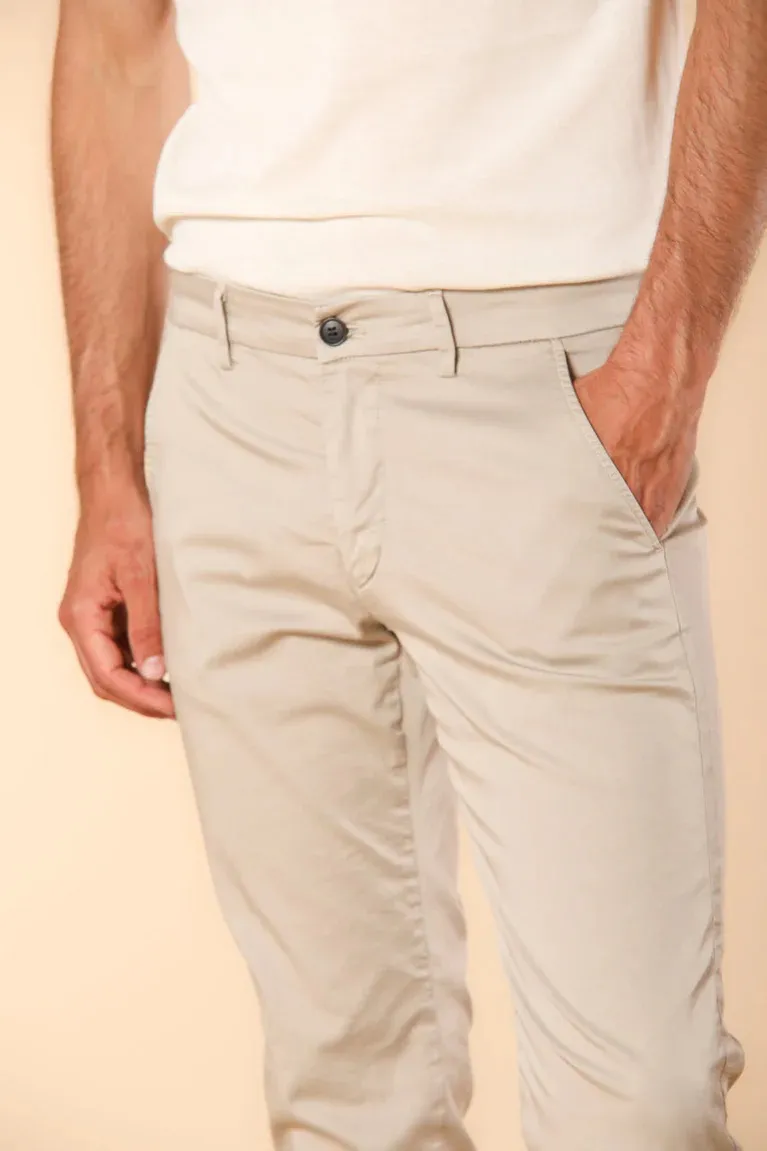Men's Light Beige Cotton Casual Twill Slim Fit Trousers