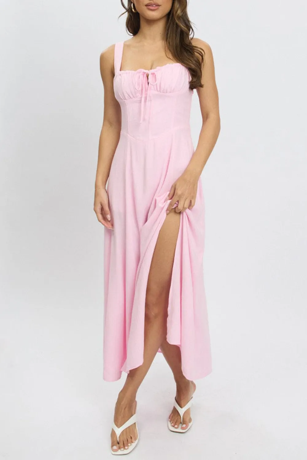 Pink Maxi Dress Corset Detailed