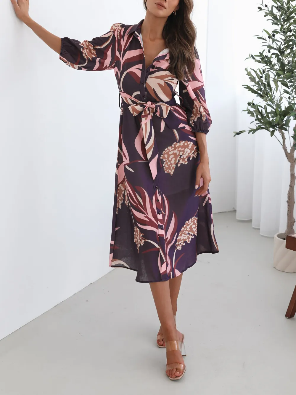 Casual Style Violet Floral Dress