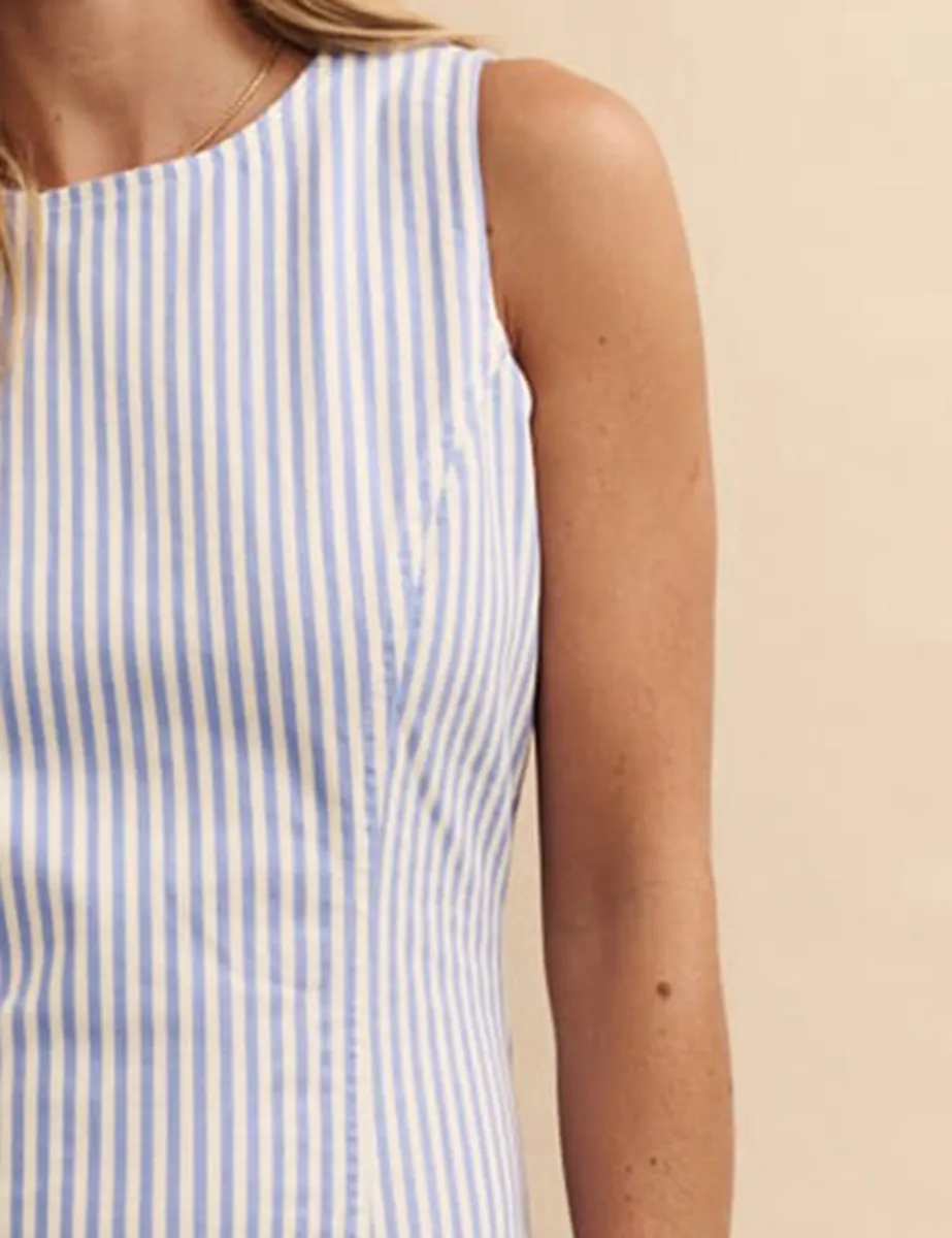 Blue White Striped Denim Shift Mini Dress