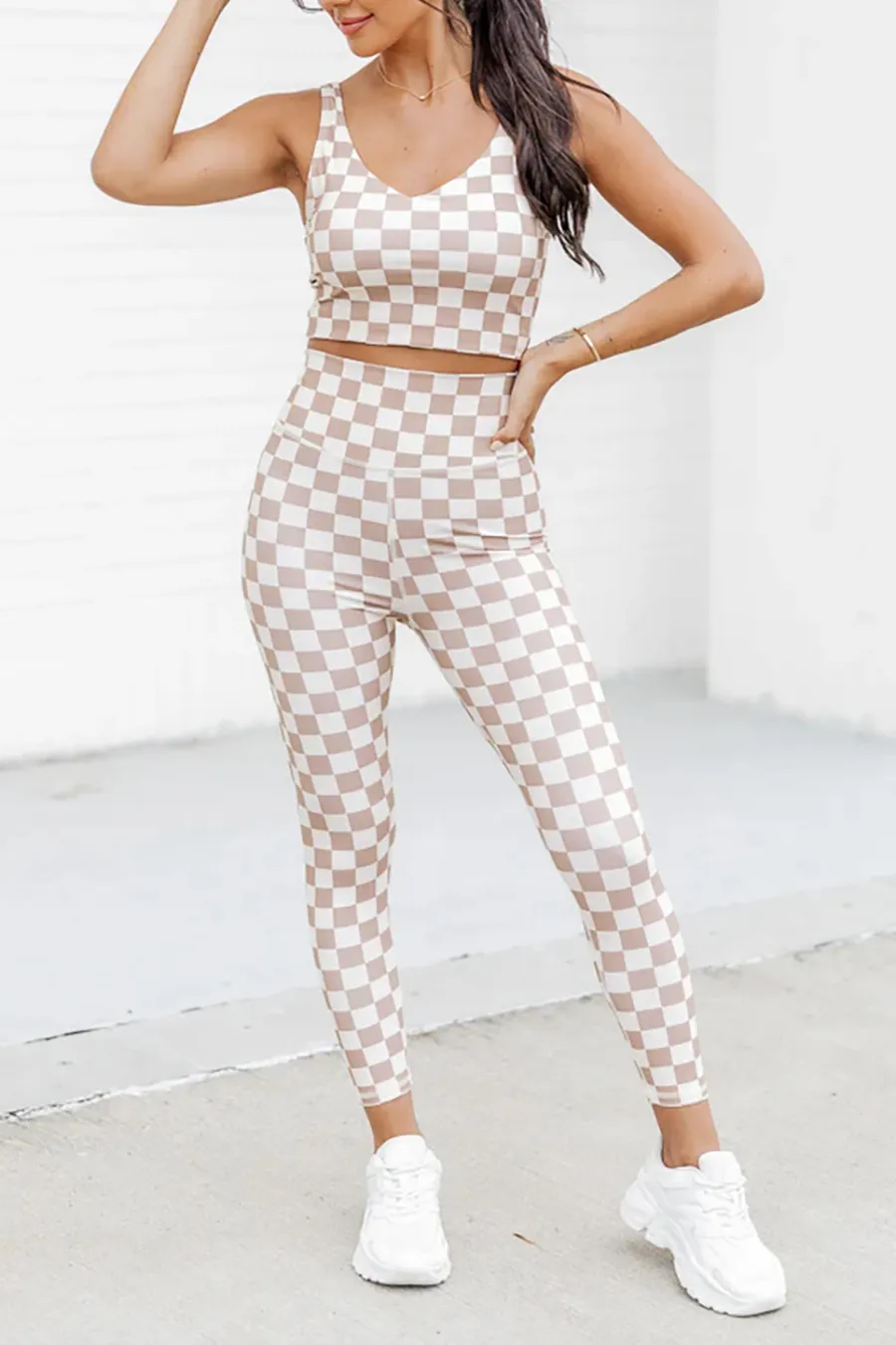 Beige Checkered Legging