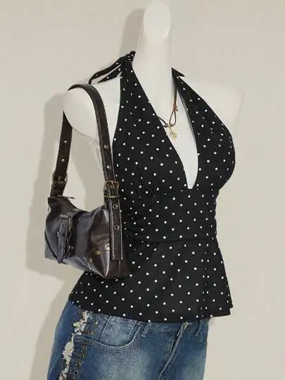 Polka Dot Halter Wrap Top