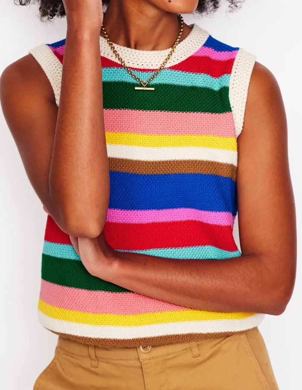 Multicolor Striped Crochet - Trim Tank