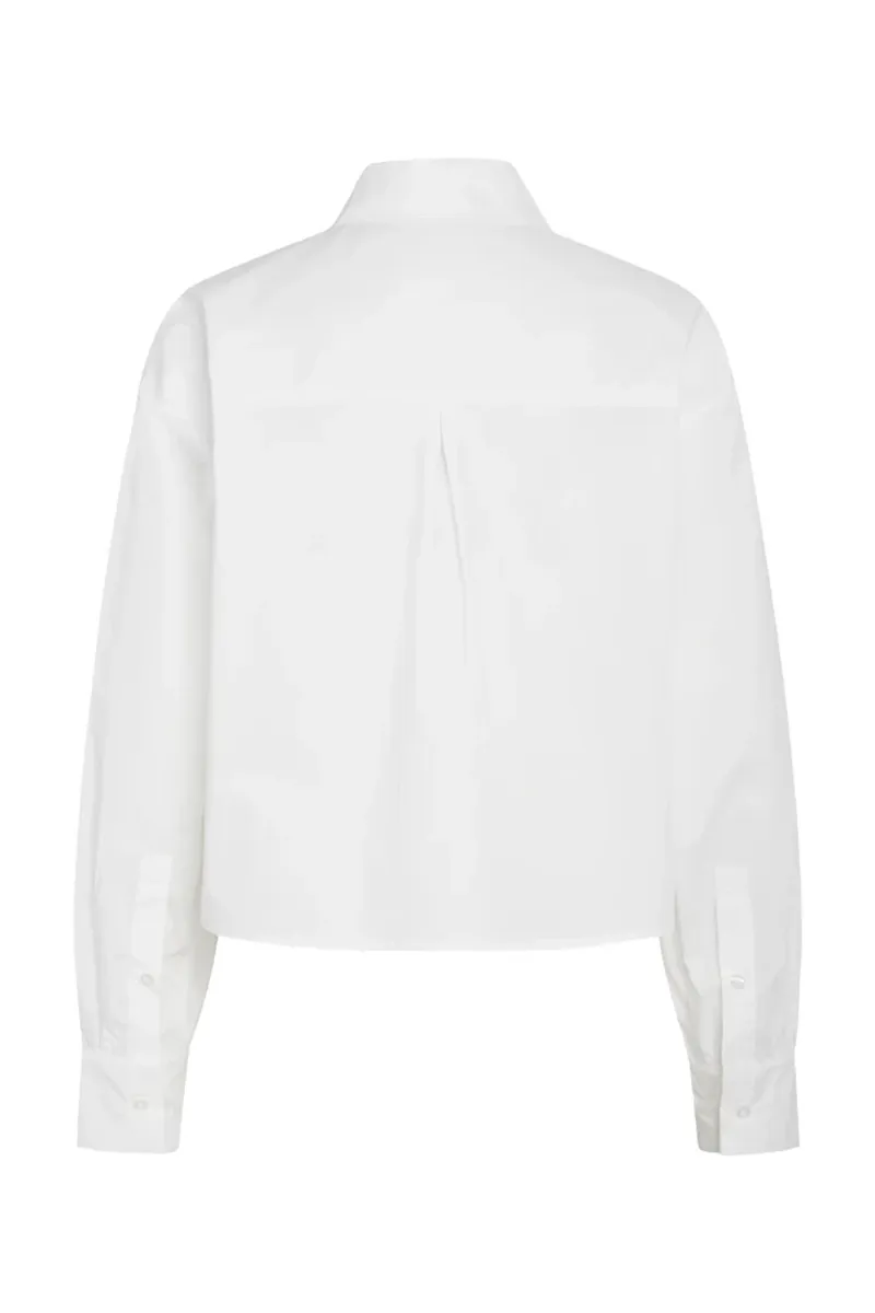 White Pleated Front Cropped Shirts