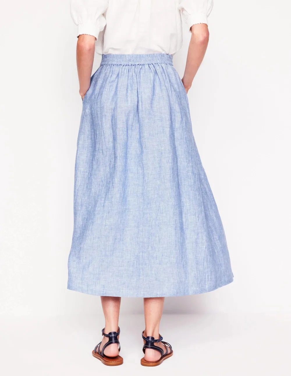 Light Blue Denim Pleated Midi Skirt