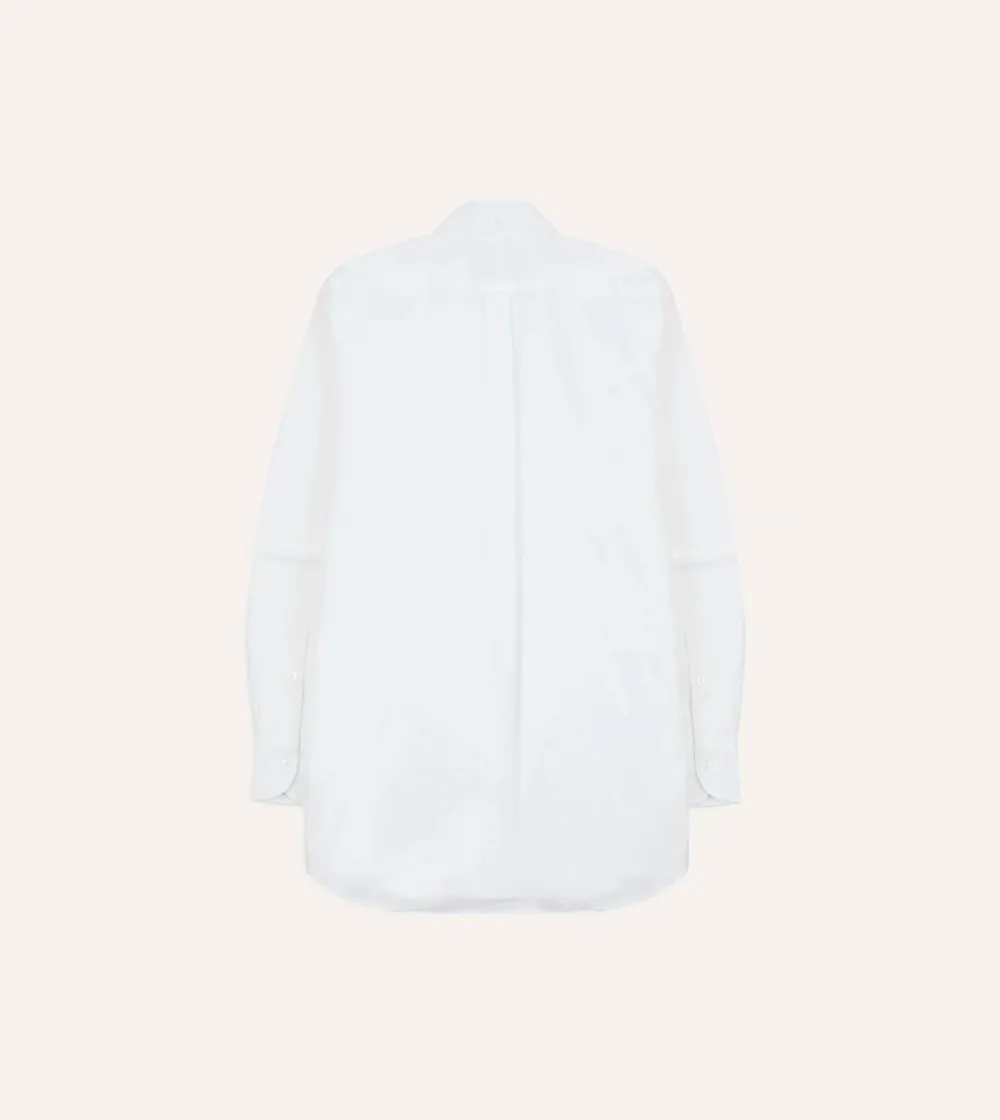 White Oxford Cotton Cloth Button-Down Shirt Lapel Plain