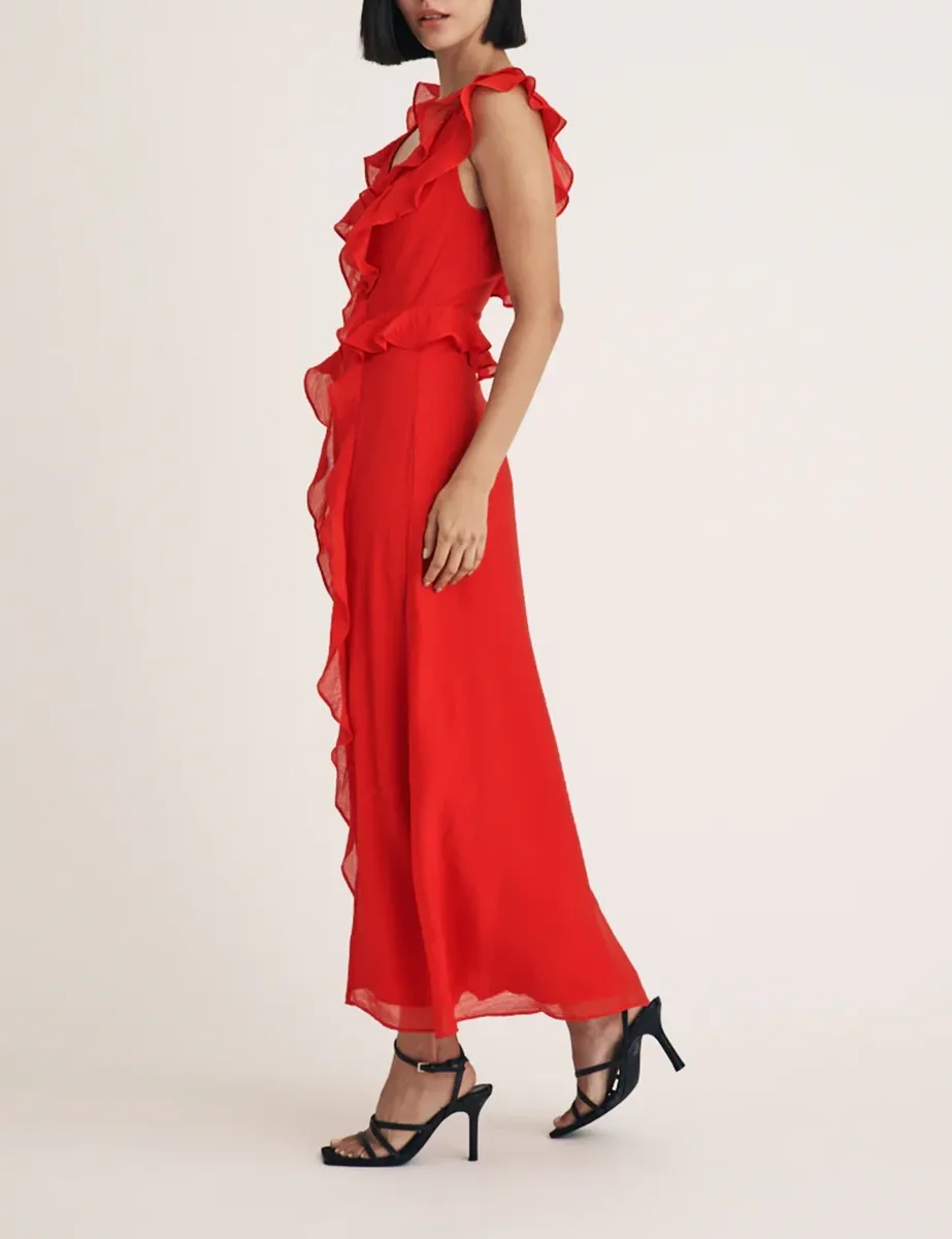 Red Ruffle Midi Dress