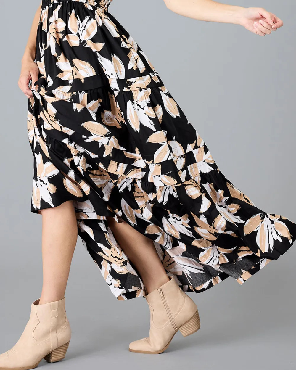 Black Floral Print Maxi Dress