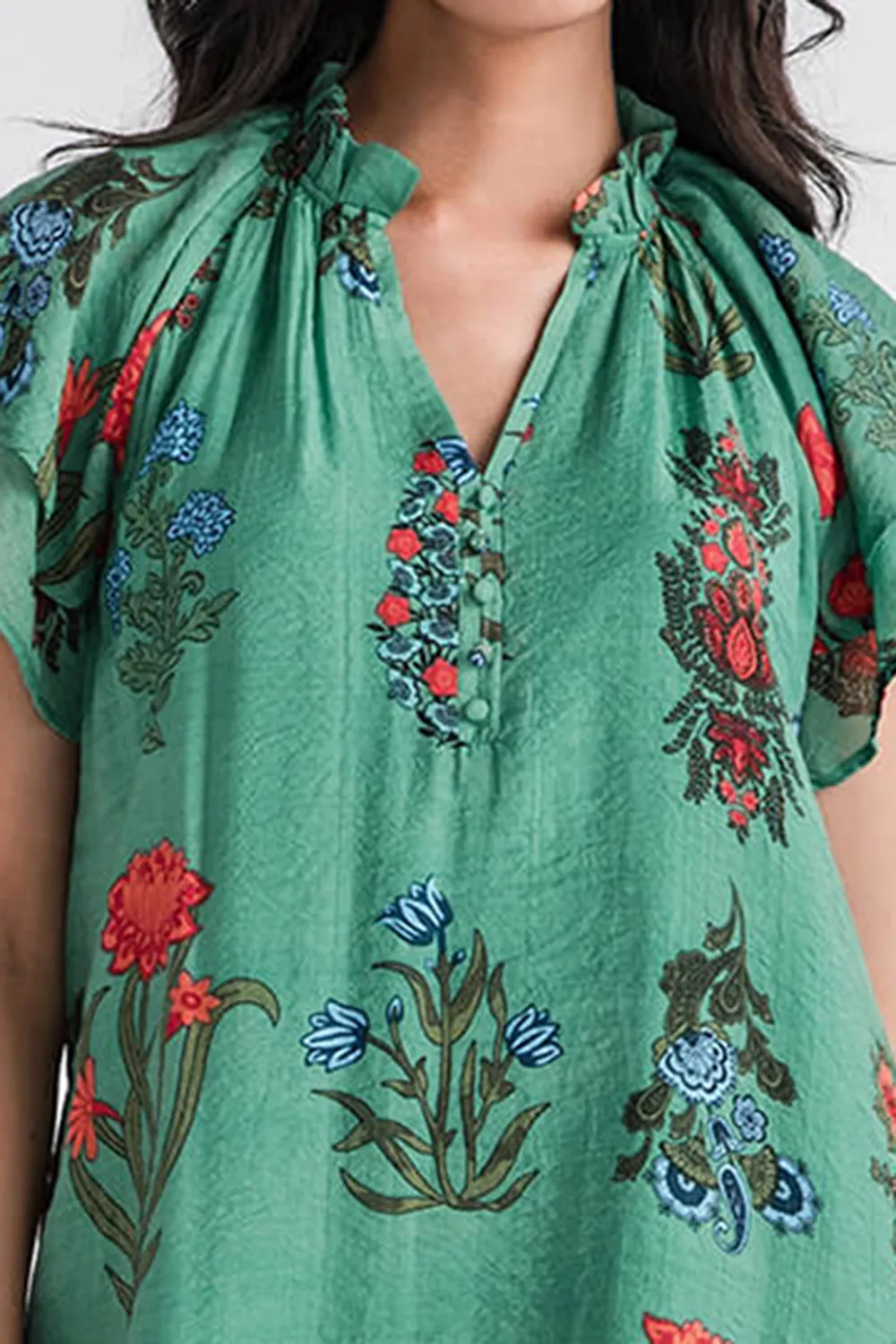 Medalion Printed Short Dress - Emerald
