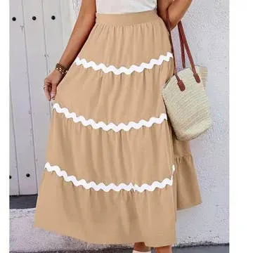Waves Print Pleated Elastic Waist Band Skirt