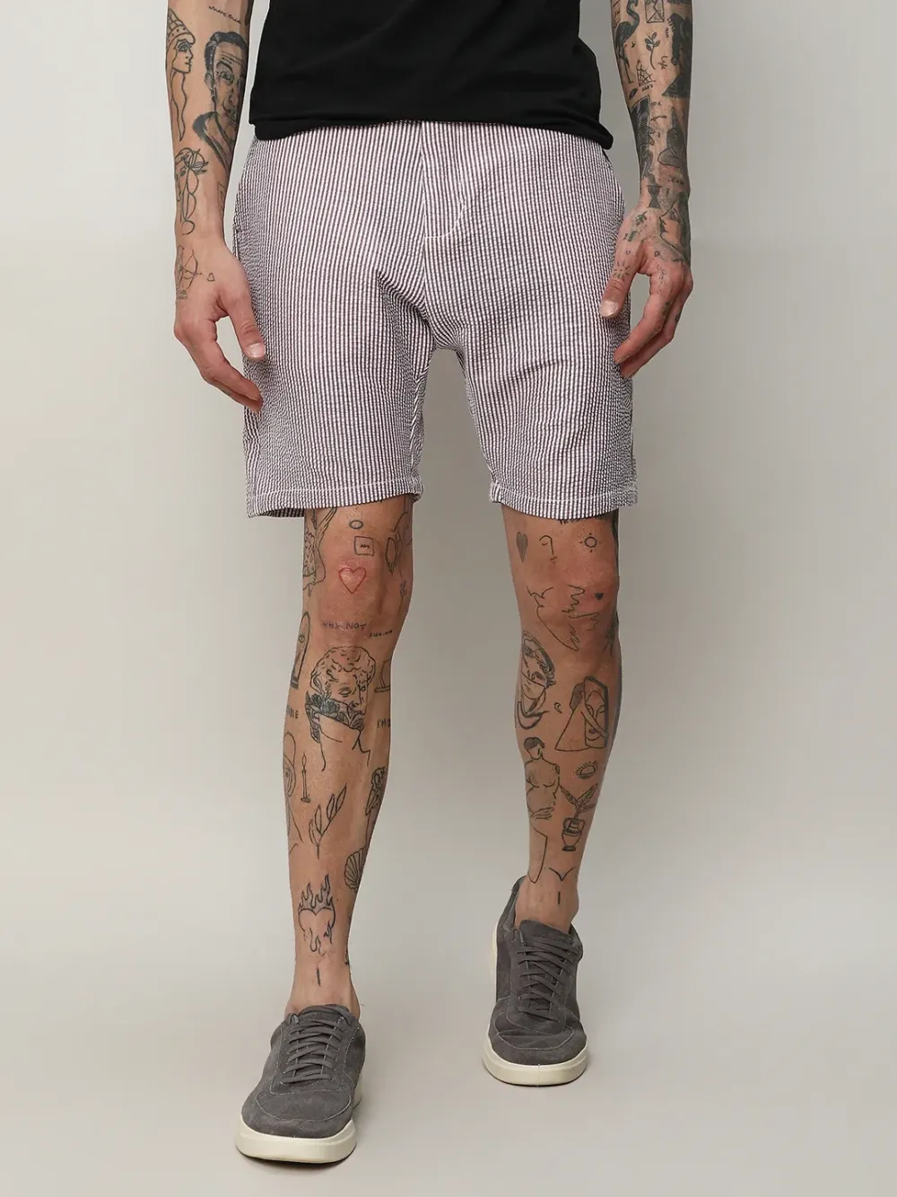 Brown Casual Style Stripe Shorts