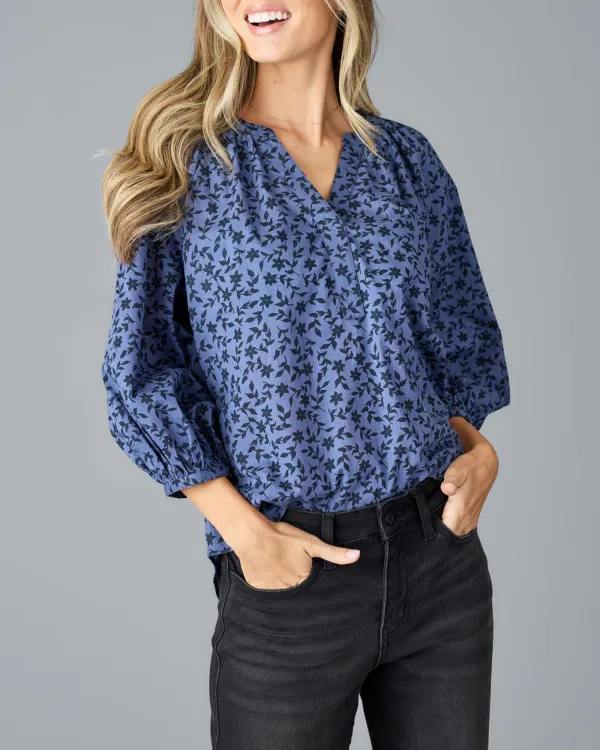 Stylish Blue V-Neck Blouse