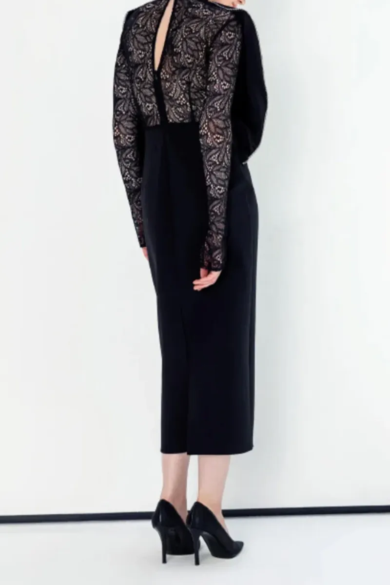 Mesh Insert Wrap Style Midi Dresses