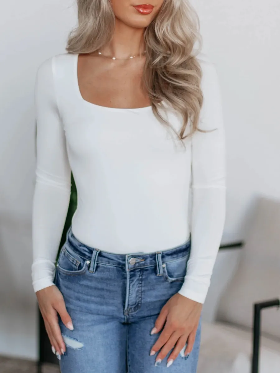 Square Neck Long Sleeve Bodysuit