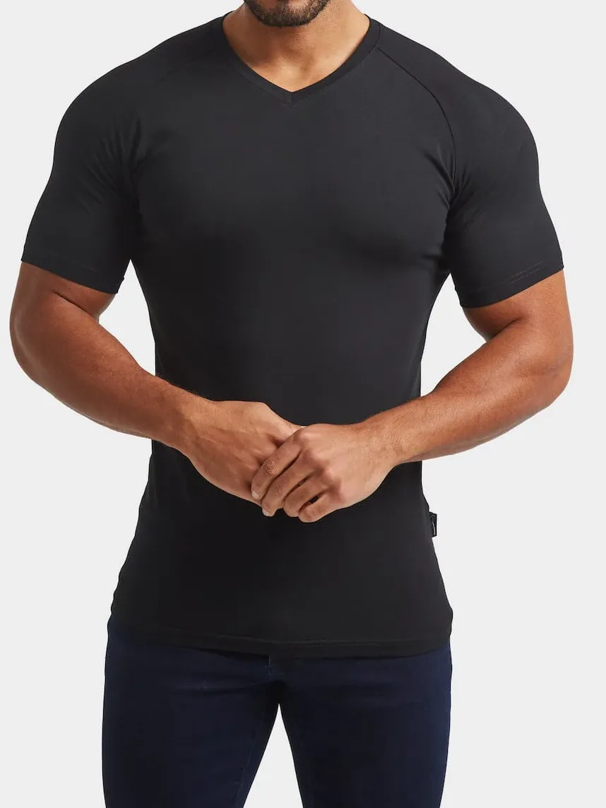 Black Soft  Athletic V-Neck Tees