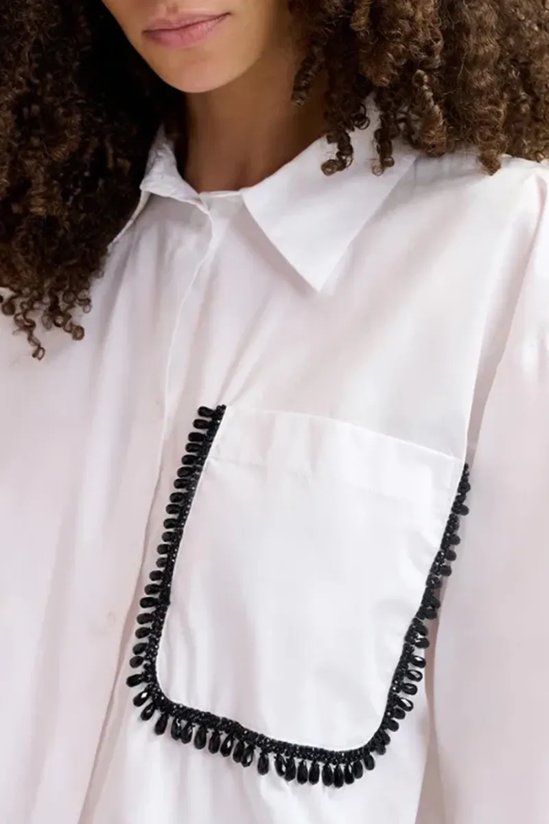 Contrast Trimmed Pocketed White Shirts