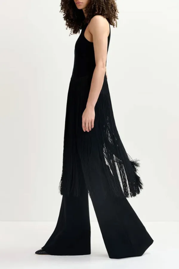 Black Sleeveless Fringe Hem Dresses