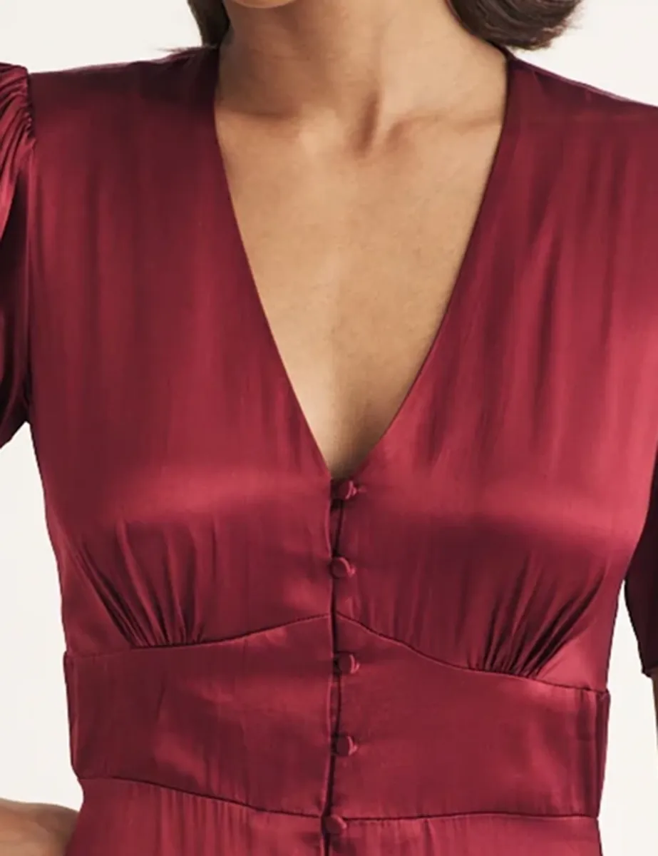 Red Satin Bridesmaid Midi Dress