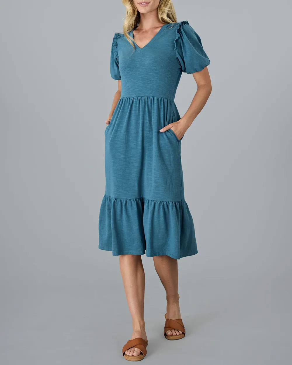 Blue Ruffled Hem Dress