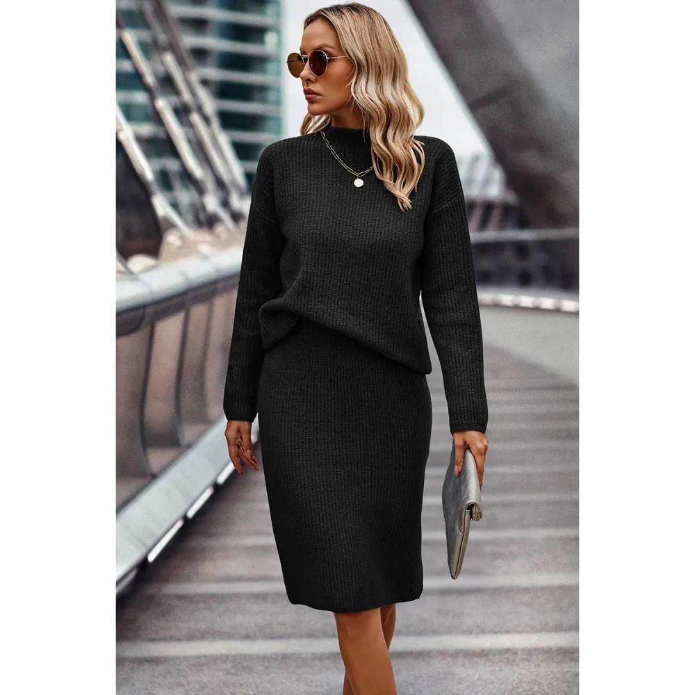 2-Piece Turtleneck Top and Skirt Set