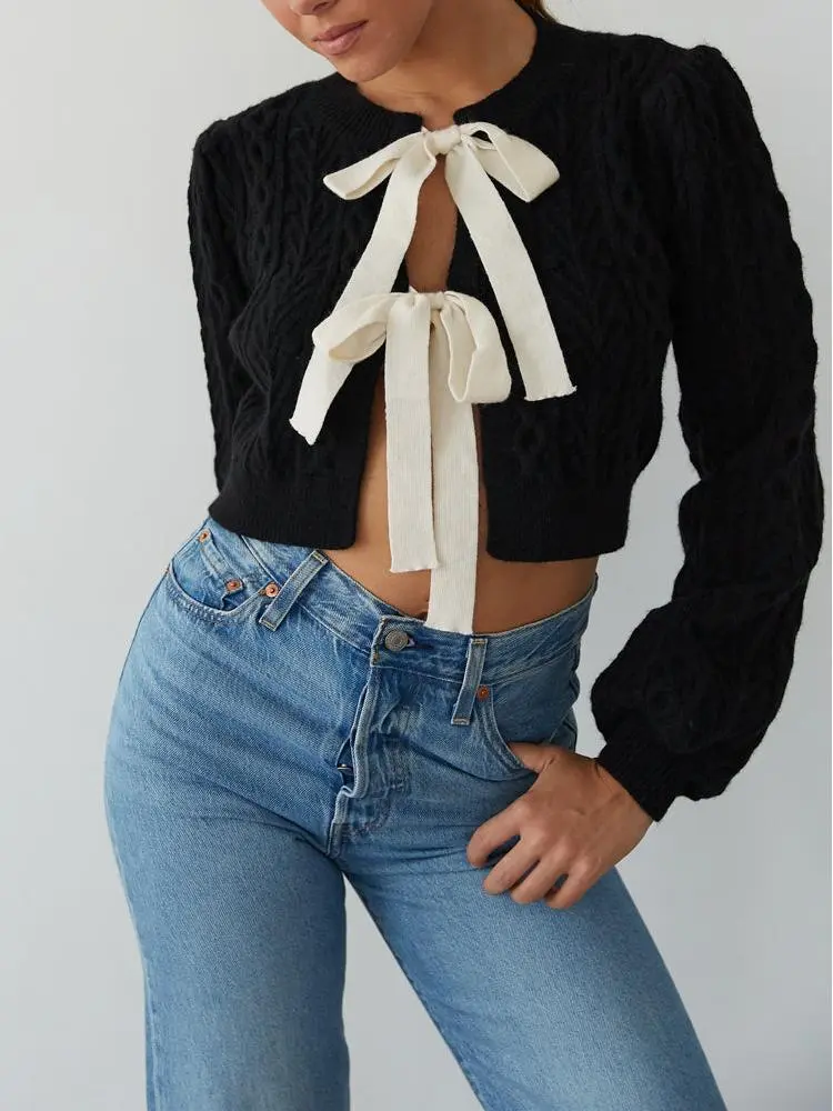 Florence Cable Knit Bow Cardigan