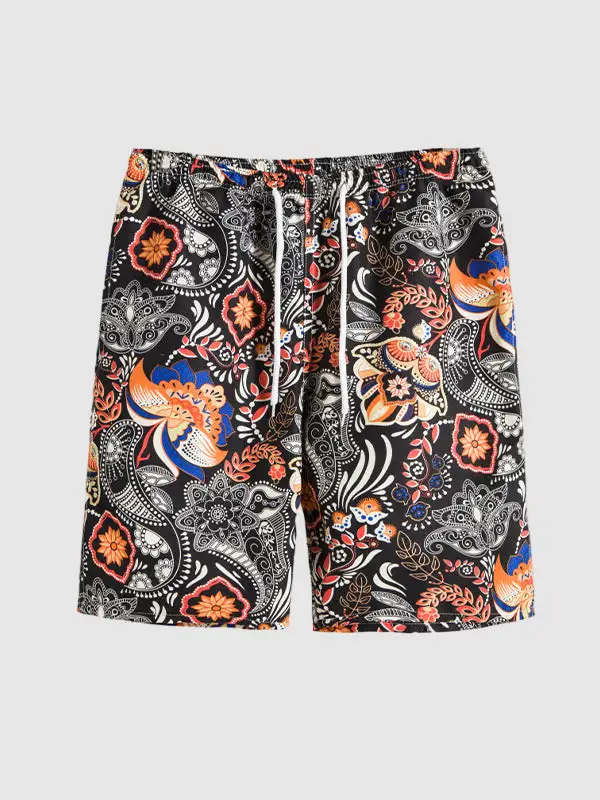 Men'S Paisley Print Short Sleeve Shirt Shorts Set