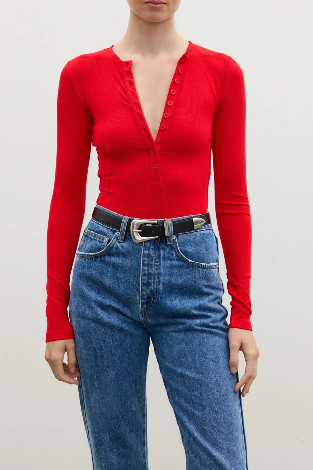 Cherry Red V-Neck Comfortable Breathable Bodysuit