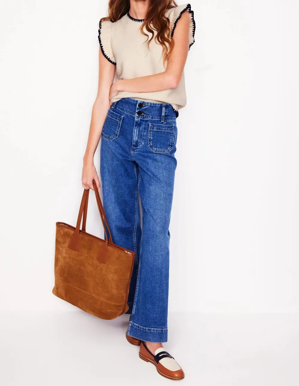 Creamy Ruffled - Edge Knit Top