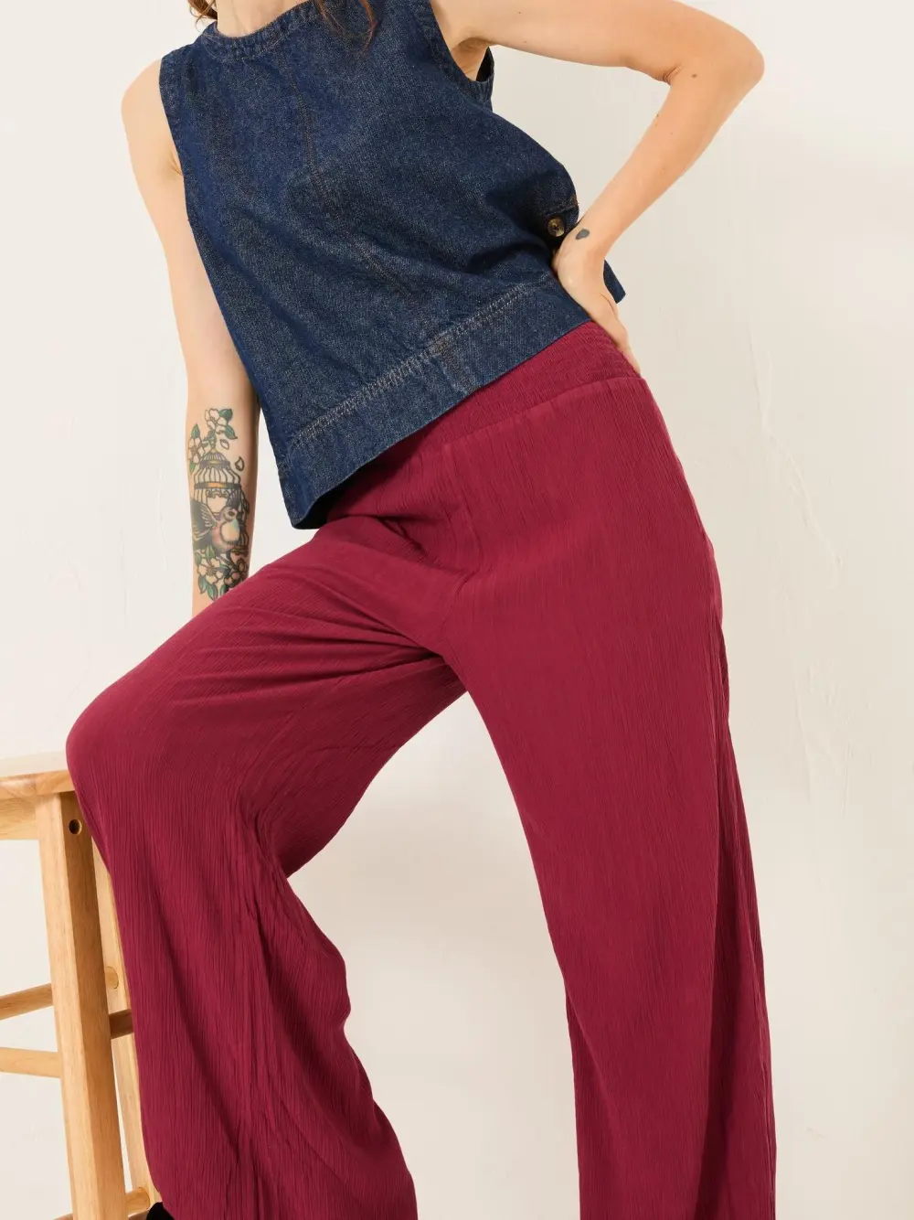 Burgundy Red Wide Leg Trousers