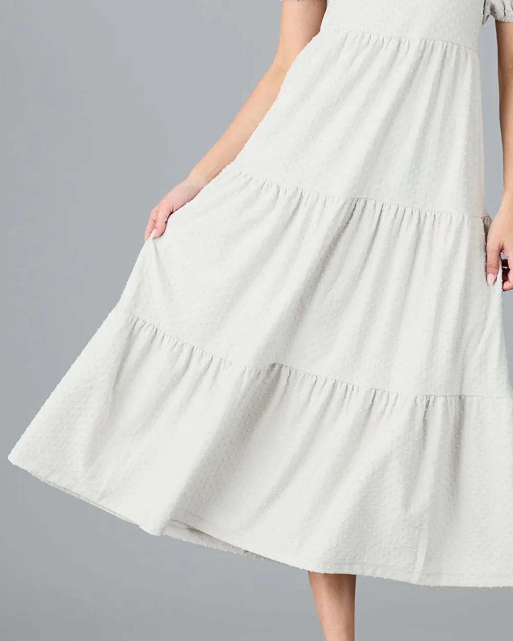 White Short Sleeves Midi Dress