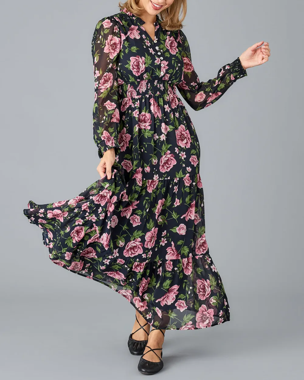 Floral Print Long Sleeved Maxi Dress