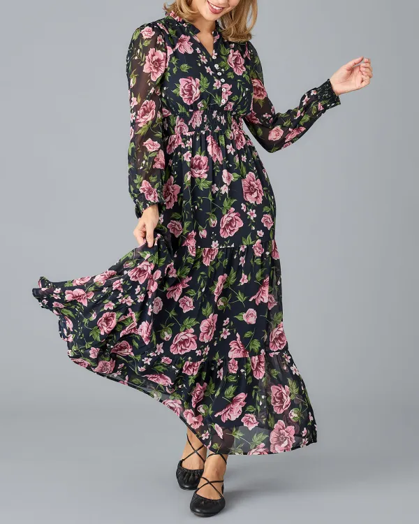 Floral Print Long Sleeved Maxi Dress