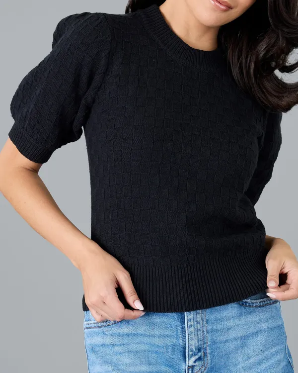 Black Short Sleeve Knitted Sweater