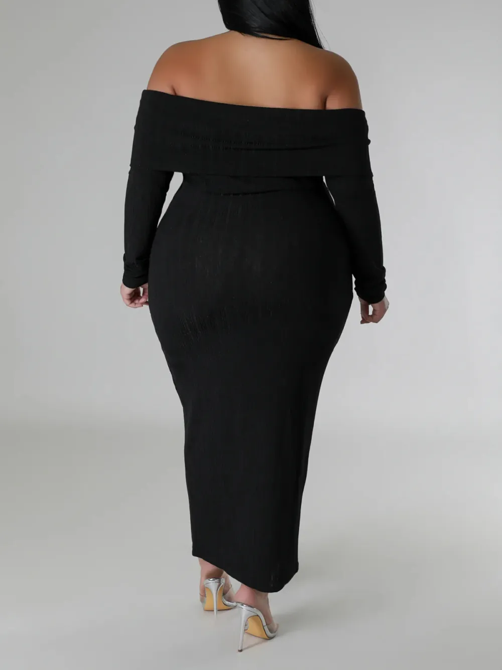 Long Sleeve Straight Neck Maxi Dress