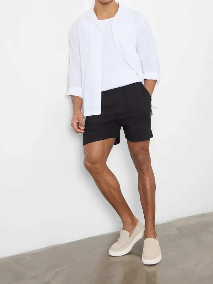 Black Soft And Comfortable Linen Blend Shorts