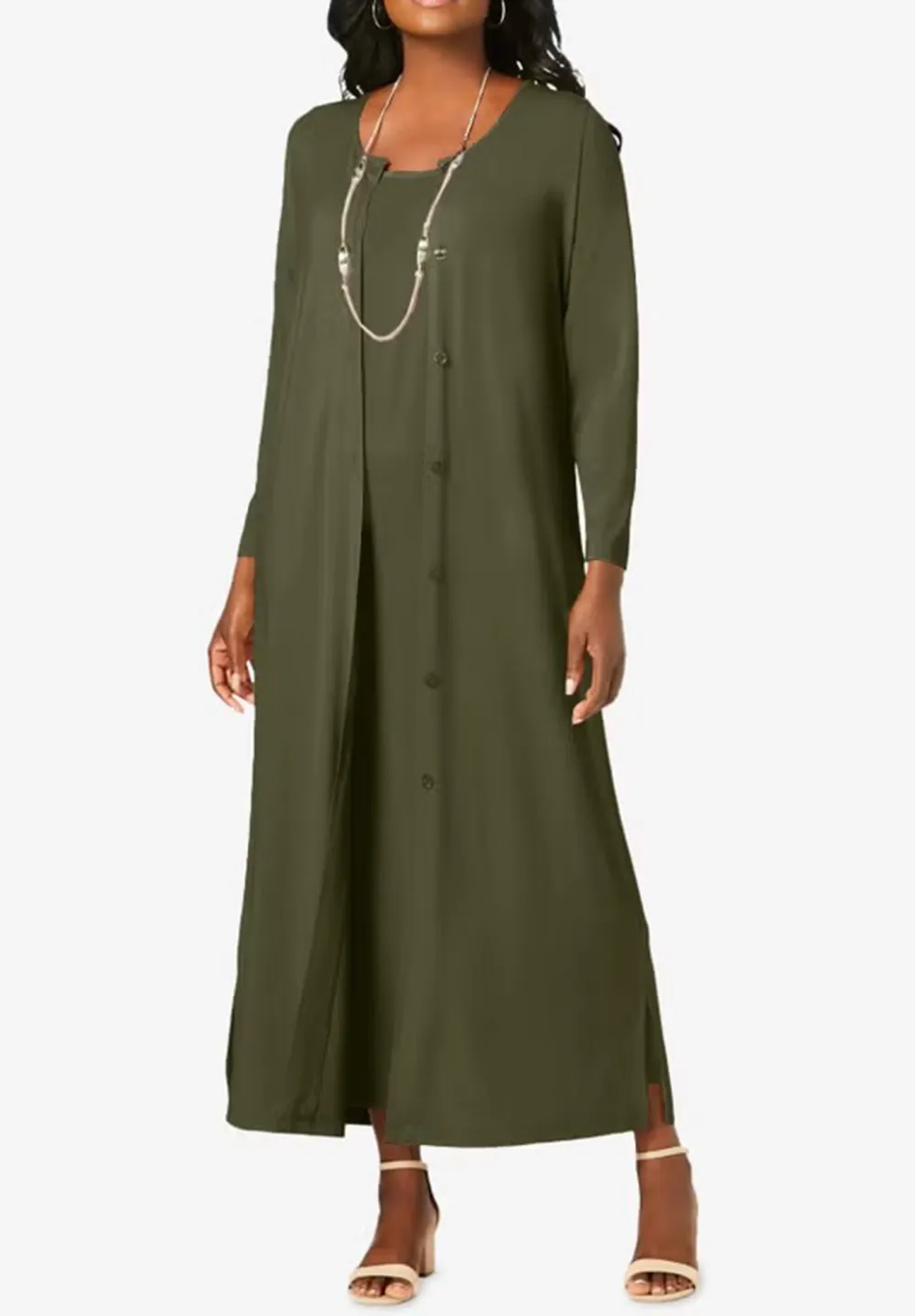 Crew Neck Stretch Knit Duster Set