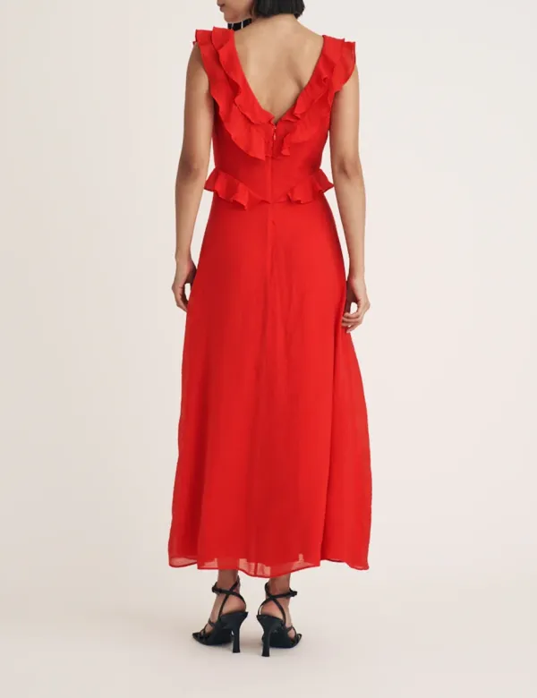 Red Ruffle Midi Dress