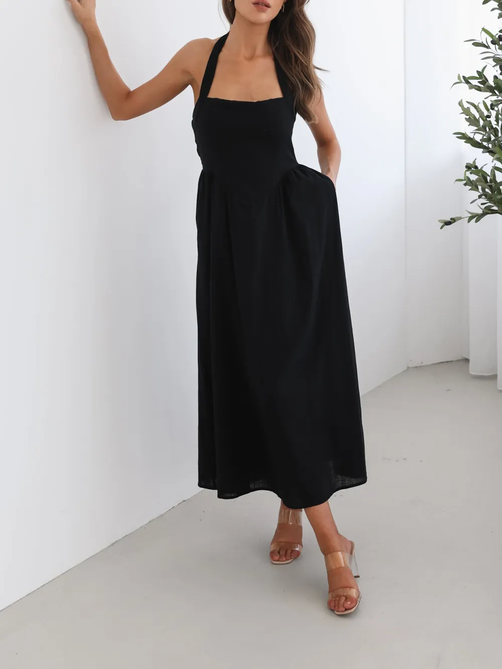 Black Casual Style Halter strap Dress