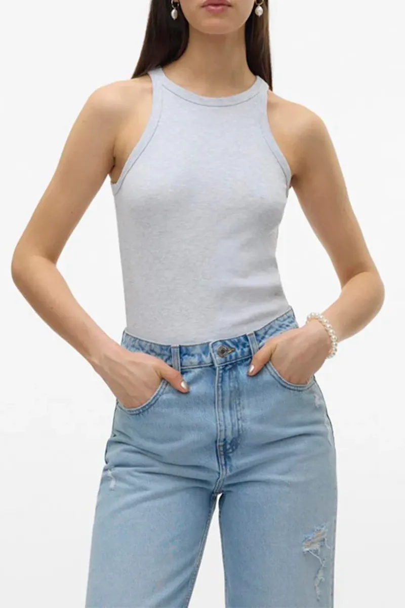 High Neck Ribbed Tank Tops